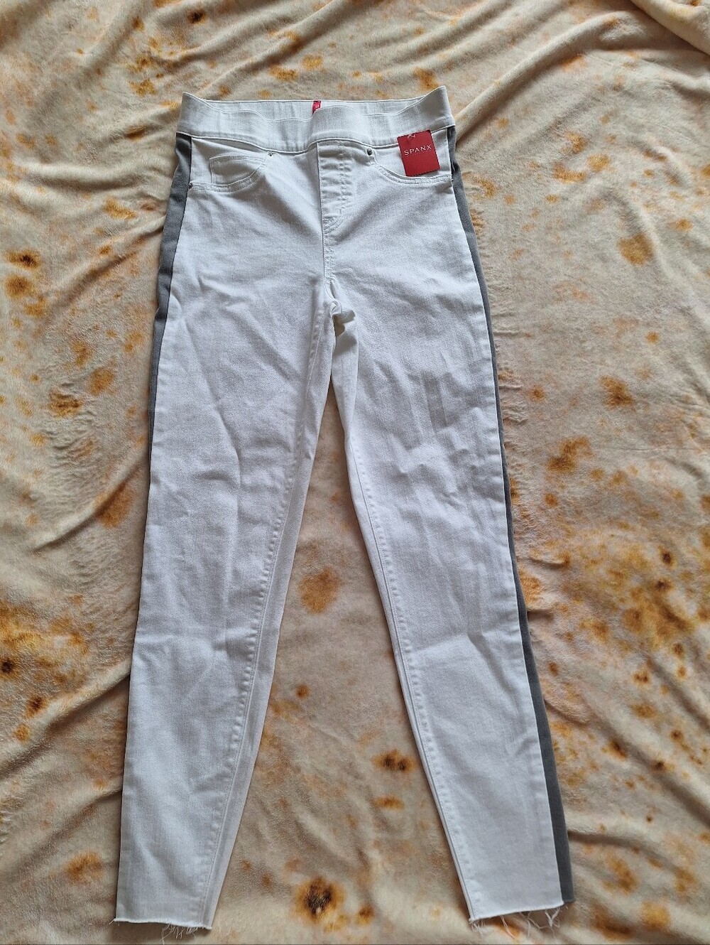 NWT Spanx Side Stripe Skinny Jeans White Vintage Grey M DEFECT